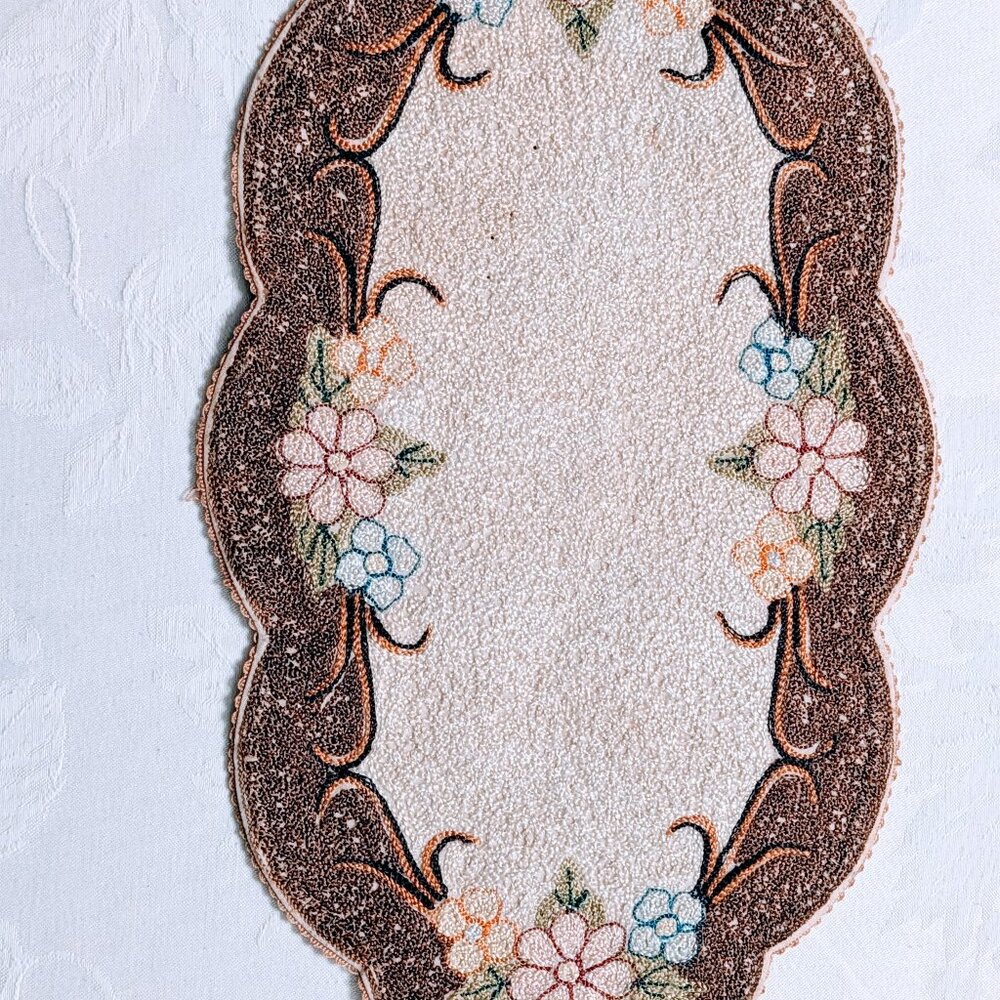 VTG 1940s Occupied Japan Round Hooked Rug Dollie Console Pad Floral Oval - Picture 3 of 4